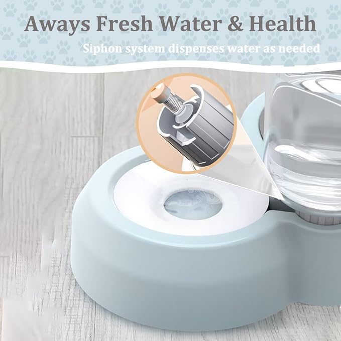 Double Dog Cat Bowls, Pets Food and Water Bowl Set with Automatic Water Dispenser and Stainless Steel Bowl Silicone Dog Bowl Mat, Gravity Feeder for Cats and Small Dogs Puppies (Sky Blue)