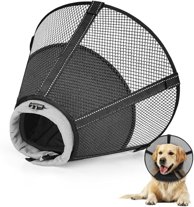 Dog Cone Collar After Surgery to Stop Licking: Soft Mesh Recovery Collar with Detachable Pad, Elizabeth Cone Alternative for Large Medium, Small Dogs, Normal Eating and Drinking (XL)