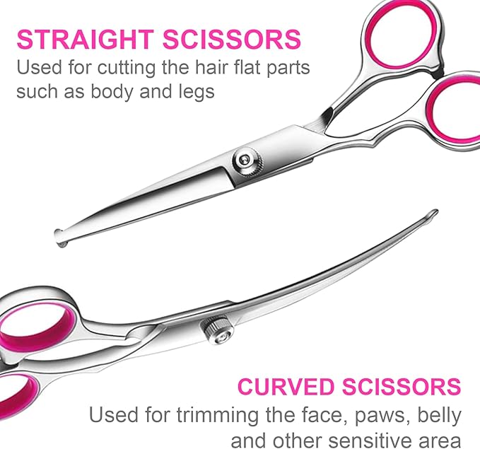 TINMARDA 5 in1 Dog Grooming Scissors Kit, Professional Dog Scissors for Grooming with Safety Round Tips, Titanium Coated Grooming Shears for Dogs Cat Pet At Home