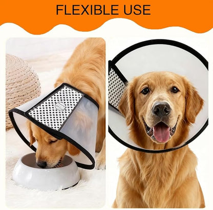Dog Cone Collar After Surgery, Adjustable Elizabethan Collar for Dogs and Cats - Anti Lick Recovery Cone with Secure Wrap-Around Fastener for Wound Healing, Bathing (Clear, M)