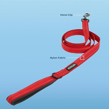 Best Pet Supplies Voyager Reflective Dog Leash or Collar with Neoprene Handle, for Small, Medium, and Large Breed Puppies, Cute and Heavy Duty for Walking, Running and Training - Red (Leash), L