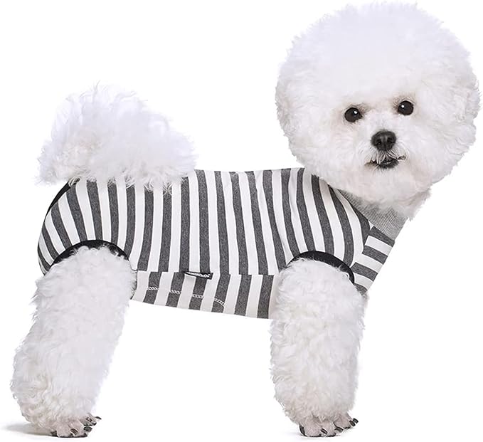 Dog Recovery Suit After Surgery,Spay Neuter Clothes for Female Dogs,Small Medium Dog Shirt,E-Collar Cone Alternative,Prevent Licking Wound Dog Onesie,Pet Surgical Suit(Grey White Stripe-XXL)