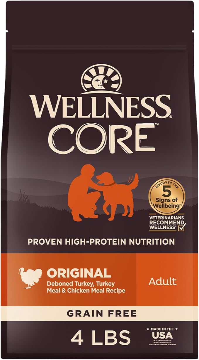 Wellness CORE Dry Dog Food, Grain-Free, High Protein, Natural, Original Turkey & Chicken Recipe, (4-Pound Bag)