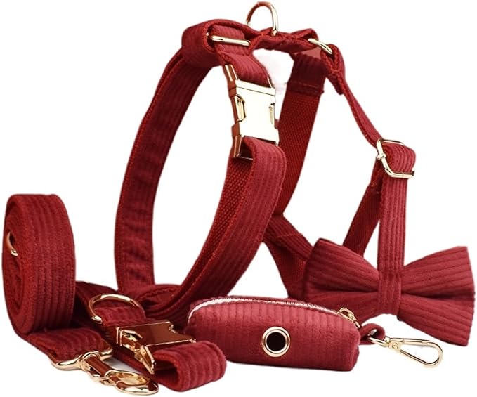 Dog Leash, 5Pcs Corduroy Dog Harness Collar Leash Set with Poop Bags,Hands Free(5PCS set13,Medium)