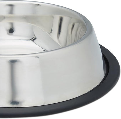 Relaxdays Dog Feeding Bowl Set of 2, Water Dish, Feeding Station, Non-Slip. Stainless Steel, Size M, 0.5 L, Silver