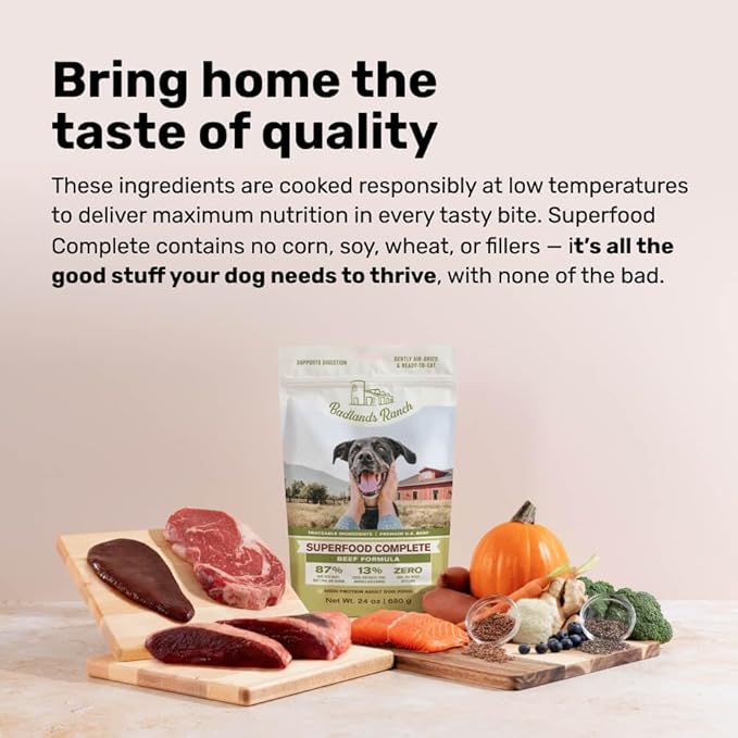 BADLANDS RANCH by Katherine Heigl – Superfood Complete Air-Dried Beef Dog Food – High Protein with Superfoods for Daily Wellness & Consistent Nutrition – 24 oz (Pack of 4)