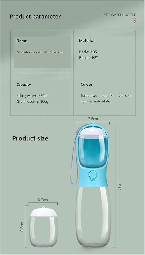 Generic 1PC Pet Supplies Large Capacity Cats and Dogs Outdoor Portable 2-in-1 Drinking Water Food high Temperature Resistant Multi-Functional pet Water Cup (White, 550ML)