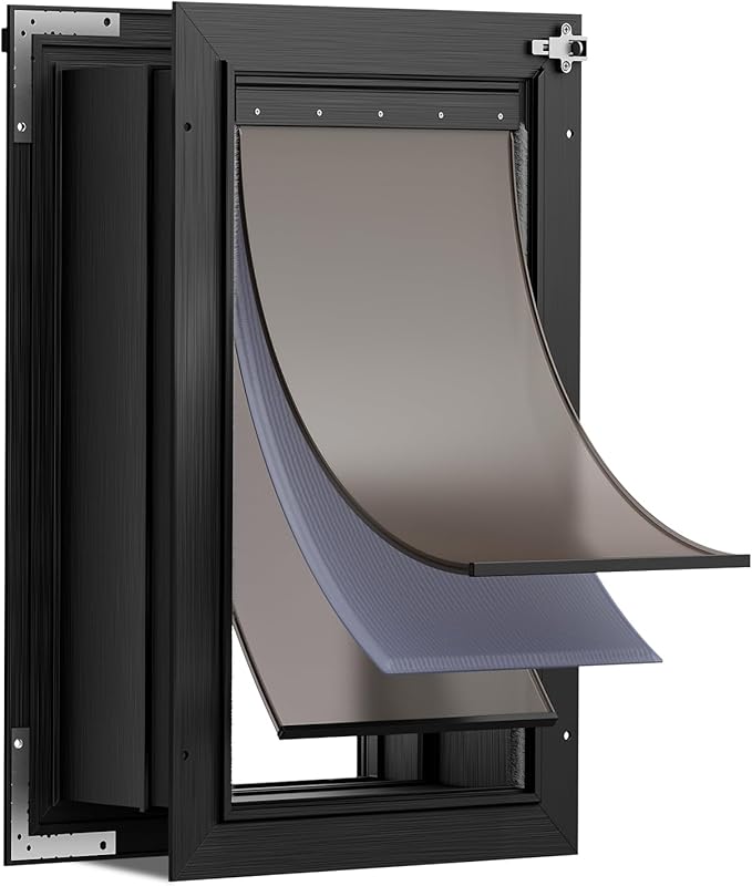 3-Flap Dog Door for Wall, All Aluminum Large Doggy Door for Wall, Heavy Duty Pet Door with Dual Locks, Extreme Weather Doggie Door for Interior Exterior Wall, Pets Up to 110LB