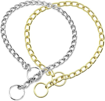 Chain Dog Choker Collar, Metal Slip Link Training Heavy Duty Choke Dog Collar Puppy Collars for XXS XS Small Medium Large Big XL Breed Dogs, Silver+Gold XL