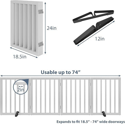 Wooden Dog Gate Freestanding Foldable Pet Gate 4 Panel Fully Assembled Dog Gates for Doorways House Stairs