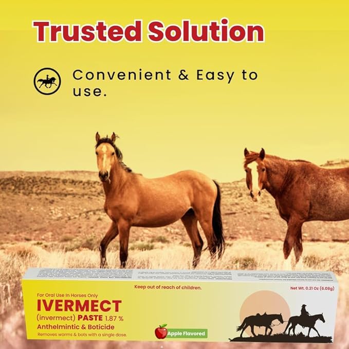 Ivermectin Horse Paste 1.87% Apple Flavored - 6.08g Paste of Horses - Treats Up to 1250 LB - Ivermectin Paste for Horse Dewormer (Pack of 2)