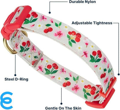 Blueberry Pet 7 Patterns Cherry Garden Grey Adjustable Dog Collar with Dainty Flowers, Medium, Neck 14.5"-20"