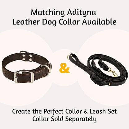 ADITYNA - Double Handle Leather Dog Leash 6ft - Heavy Duty Braided Dog Leash with Traffic Handle for Mastiff, Saint-Bernard, Rottweiler - Lead for Extra-Large Breeds (Black, Two Handles 6 Foot x 1")