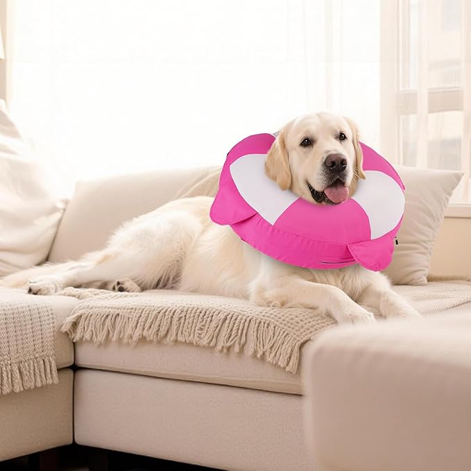 MIGOHI Recovery Collar for Dogs - Inflatable Soft Pillow Cone Alternative, Donut Neck Cone for Wound Licking &Scratching,Adjustable Comfy for Medium Large Dogs Neuter Recovery (X-Large, Rosepink)