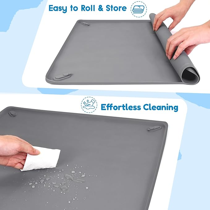 Puppy Pad Holder, 24” x 24” Dog Pee Pad Holder Tray with 4 Magnetic Clips, No Spill Raised Edge Indoor Silicone Dog Potty Trays, Leak-Proof Square Dog Toilet Training Pads Mat for Floor Protection