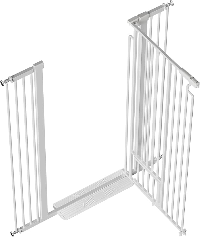 53.15" Extra Tall Cat Gate for Doorway, 29.53"-40.16" Wide Auto Close Safety Pet Gate with Small Cat Door, NO Drilling Pressure Mount Kit for Cats and Dogs, White