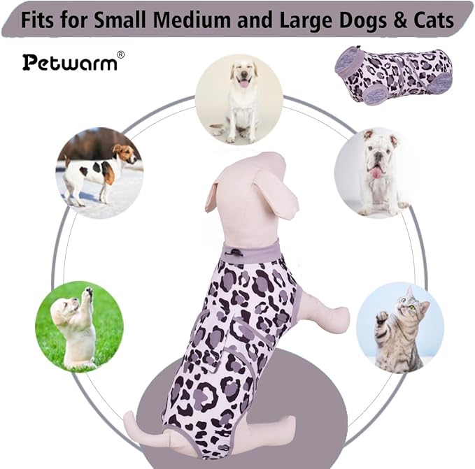 PetWarm Surgery Suit for Dogs Male, Dog Cone Alternative After Surgery, Covers Wounds, Prevents Licking, Fashionable and Protective, Lightweight and Breathable, Leopard Pattern, White, L