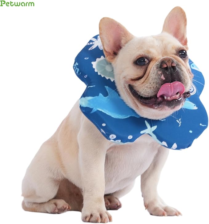 PetWarm Dog Recovery Collar, Recovery Collar for Dogs, Lightweight Soft Flower Design, Comfortable Neck Protector Helps Discourage Licking, Post-Visit Protective Collars, Animal Print, Blue, S