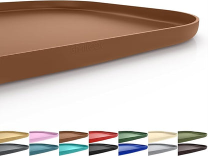 SMILOOL Silicone Pet Feeding Mat with Raised Edge for Food and Water, Dog Bowl Mats, Cat Bowls Placemat with High Lip for Floor Waterproof, Rubber Tray for Cats and Dogs 22 x 14 x0.8 Brown