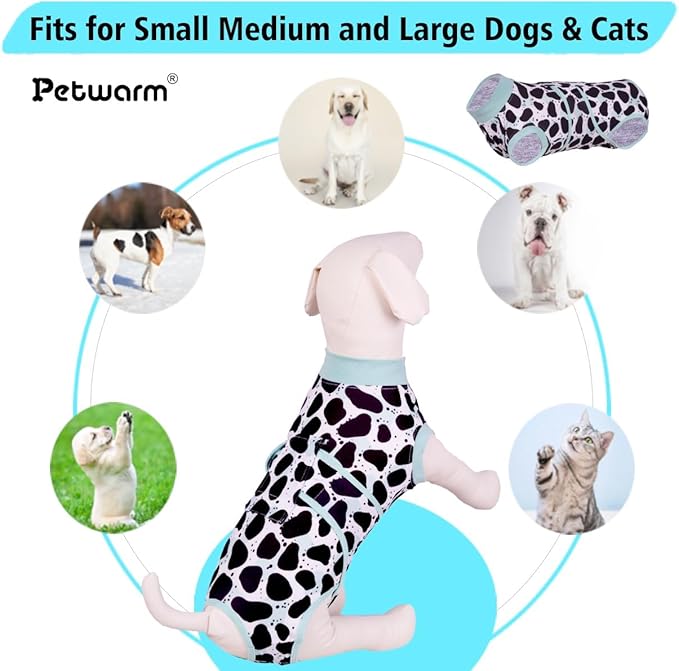 PetWarm Dog Onesie for Surgery Male, Dog Surgical Recovery Suit, Spay and Neuter, Prevents Licking After Surgery Onesie, Pet Recovery Suit for Dogs, Leopard Pattern, Silver Black, XL