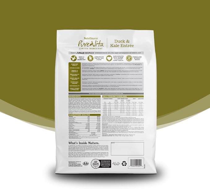 NutriSource Pure Vita Grain Free Duck & Kale Dog Food, 25LB
