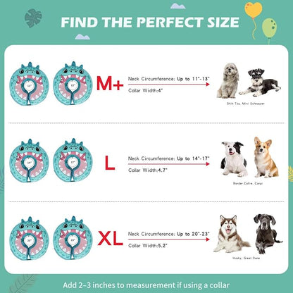 IEUUMLER Inflatable Recovery Dog Collar, Protective Donut Cone, Adjustable Soft Collar for Dog and Cat After Surgery Prevent from Biting & Scratching EU002 - Teal Dinosaur L+