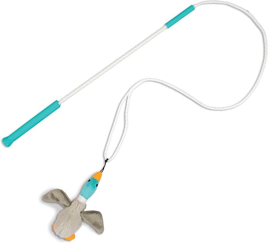 Outward Hound Tail Teaser Interactive Dog Wand Toy with Squeaky Plush Teaser and Crinkle Sounds for Active Play, Multicolored