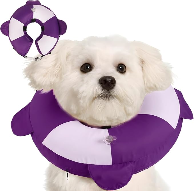 Inflatable Dog Cone Collar Alternative After Surgery,Comfortable Anti-Licking & Biting Recovery Donut Collar,Lightweight Waterproof Easy to Clean (Purple,Small)