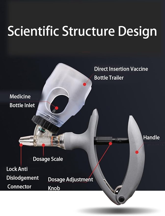 Livestock Syringe Gun Injector, Bottle Adjustable Poultry Continuous Syringes, Reusable Veterinary Precision injection Gun(B,10ML)