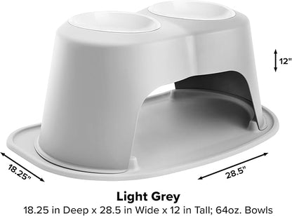 WeatherTech Double High Pet Feeding System - Elevated Dog/Cat Bowls - 12 inch High Light Grey (DHC6412LGLG)