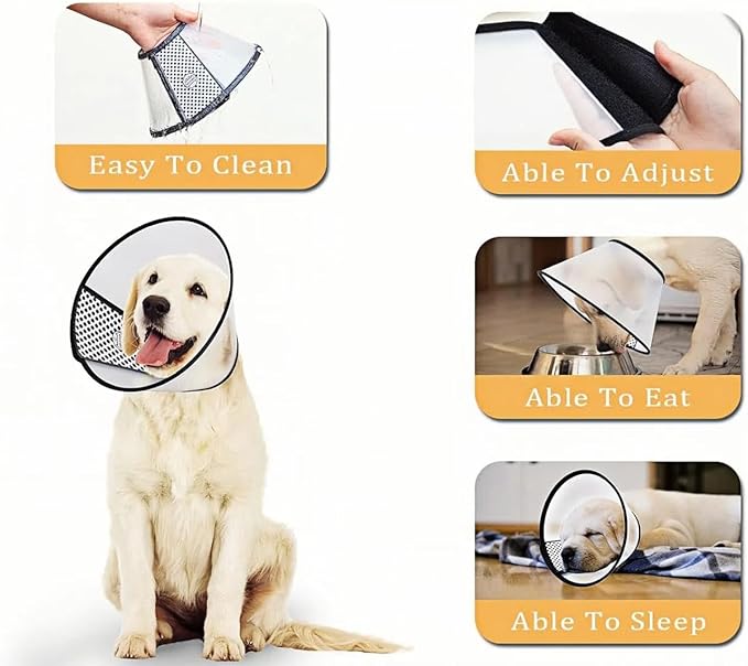 2Pcs Adjustable Dog Recovery Cone, Plastic E-Collar for Cats and Dogs After Surgery, Elizabethan Collar to Prevent Licking and Biting Wounds, for Large Medium Small Pets (White, XXL)