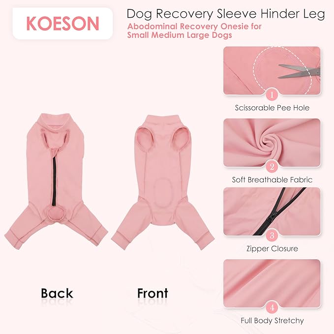 KOESON Dog Recovery Suit Hind Leg, Recovery Sleeve for Female Male Dogs, Doggie Leg Sleeve to Stop Licking, Pet Rear Leg Wound Cover, Dog Spay Onesie for Wound Heal Care