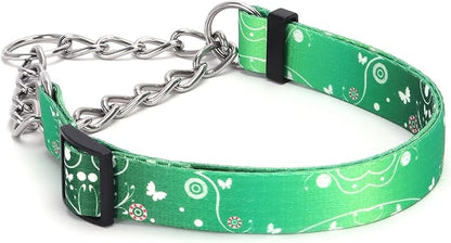 Martingale Dog Collar with Stainless Steel Chain - Limited Chain Cinch Training Collar for No Pull Training Dog - Flower Multicolor Cute Patterns - Premium No Slip Collar (HA12NO8, L)