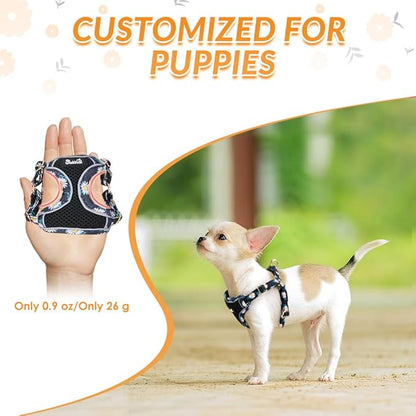 Lukovee No Pull Puppy Harness and Leash Set - Soft Lightweight Escape Proof Puppy Vest Harness, Breathable Adjustable Pet Harness with Dog Leash for Small Dogs (Black, S)