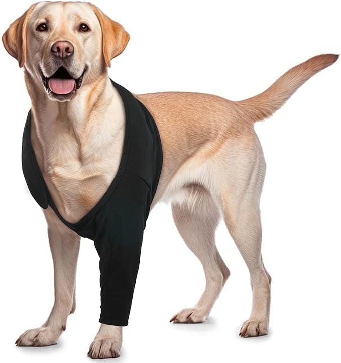 ROZKITCH Dog Recovery Sleeve Front Leg Right Left, Pet Prevent Licking Wound Elbow Knee Protector, Dog Recovery Suit Cone Collar Alternative for Sprain ACL CCL Arthritis Joint Care Black M