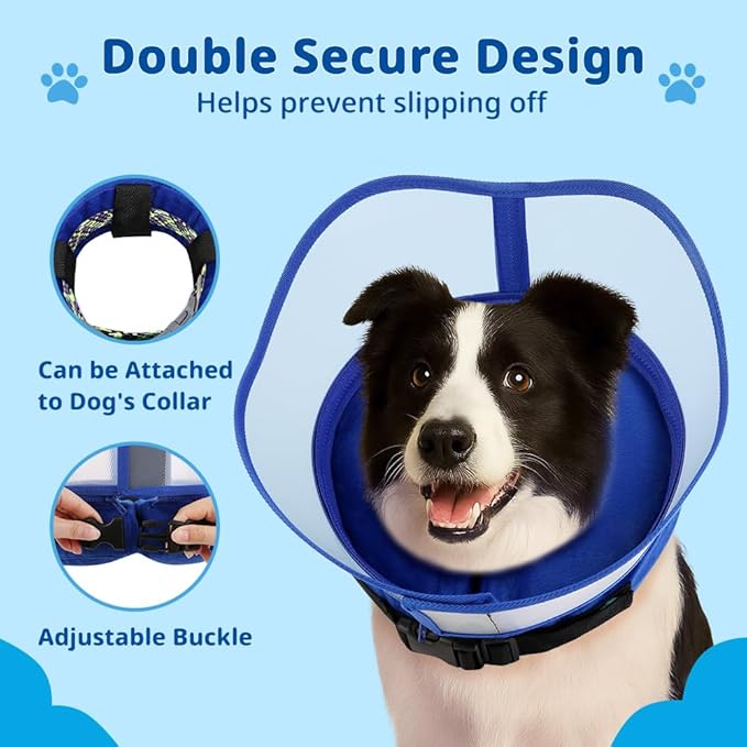 Soft Dog Cone Collar, Inflatable Cones Alternative After Surgery with No-Lick Shield for Large/Medium/Small Dogs to Stop Licking, Elizabethan Neck Ecollars of Shame Comfy Pillow Recovery Blue