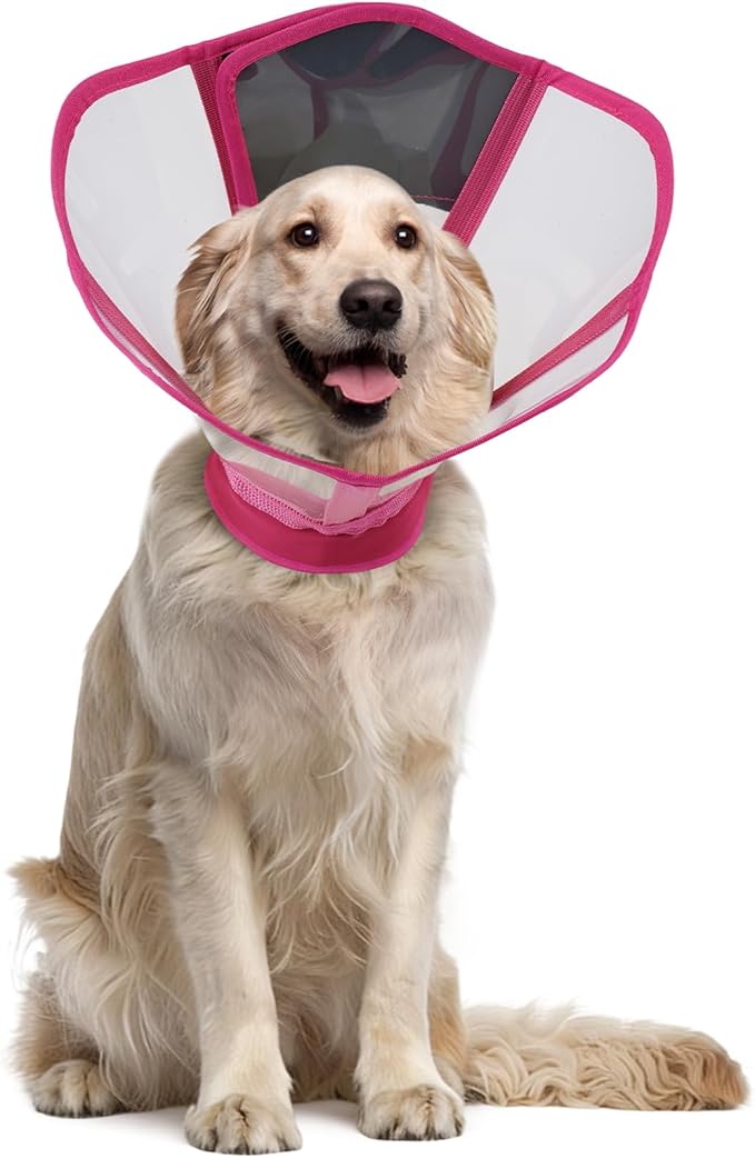 Soft Foldable Dog Cone Collar - Adjustable Elizabethan Collar for Dogs After Surgery, Waterproof Soft Recovery Collar to Stop Licking, Fits Small Medium Large Dogs, Rose Red, S