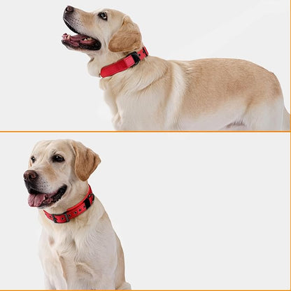 Annchwool Adjustable Dog Collar and 5FT Leash Set with Heavy Duty Metal Buckle–Comfortable Lining Reflective Collar & Dual-Handles for Small Medium Large Dogs Walking,Running,(Red Set,L:17''-23'')