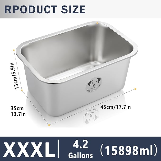 Stainless Steel Dog Bowls for Large Dogs, High Capacity Metal Dog Food Bowls, Food and Water Bowl for Larges, X-Large, and Big Dogs 4.2 Gallons