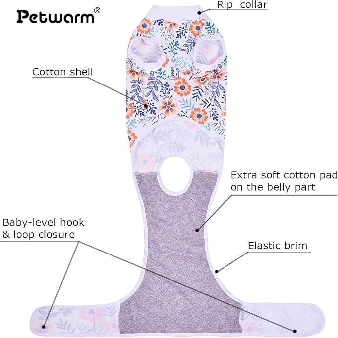 PetWarm Dog Surgery Recovery Suit Male Neuter, Onesies for Dogs, Surgery Suit for Dogs Professional Dog Abdominal Wounds Bandages Female Male, Flower Pattern, Orange, XL