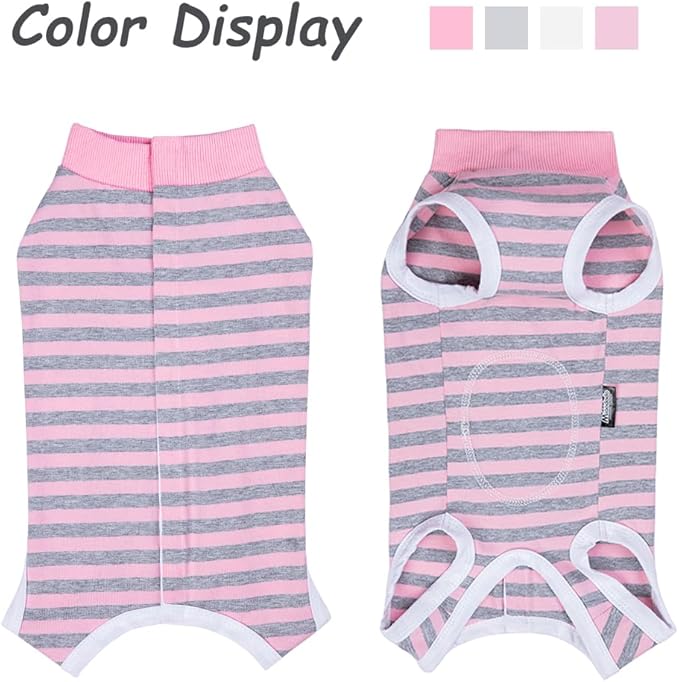 Dog Surgery Recovery Suit,Female Male Puppy Shirt,Dog Spay Neuter Onesie,E-Collar Cone Alternative,Abdominal Wound Protector,Prevent Licking Wound(Pink Gray Stripe-XL)