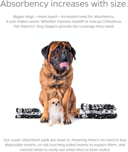 Pet Parents® Washable Dog Diapers (3pack) + Extendrs® of Durable Doggie Diapers, Premium Dog Diapers Female (X-Large, Luxe)