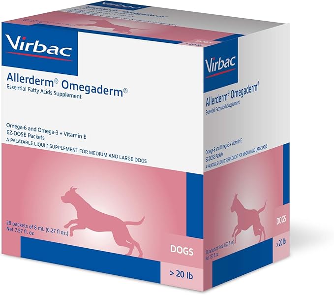 Virbac ALLERDERM OMEGADERM® Essential Fatty Acids Supplement - Omega 3, Omega 6, Vitamin E Supplement | Allergy Support for Medium/Large Dogs – 28 Daily doses