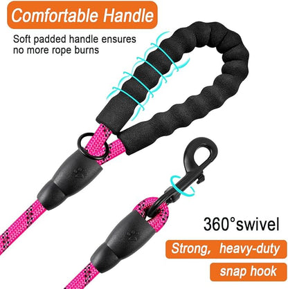 BARKBAY Dog Leashes for Large Dogs Heavy Duty Dog Leash 4/5/6 FT with Comfortable Padded Handle and Highly Reflective Threads for Medium Large Dogs Walking Training Running (5FT-1/2'',Fushcia)
