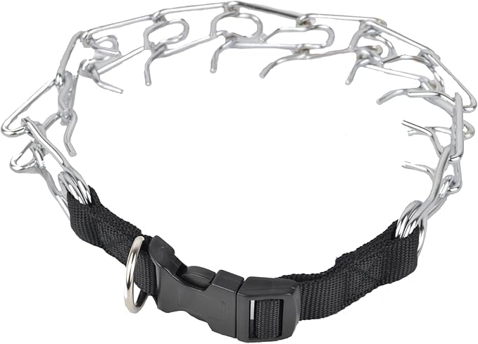 Downtown Pet Supply Chrome Plated/Nylon Prong Collar for Dogs, Small - Adjustable, No-Choke and No Pull Dog Collar with Removable Links - Pinch Collar for Dogs Under 20 lbs and 14" Neck Width