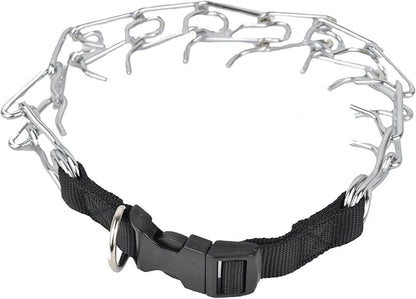 Downtown Pet Supply Chrome Plated/Nylon Prong Collar for Dogs, Large - Adjustable, No-Choke and No Pull Dog Collar with Removable Links - Pinch Collar for Dogs Over 50 lbs and 22" Neck Width