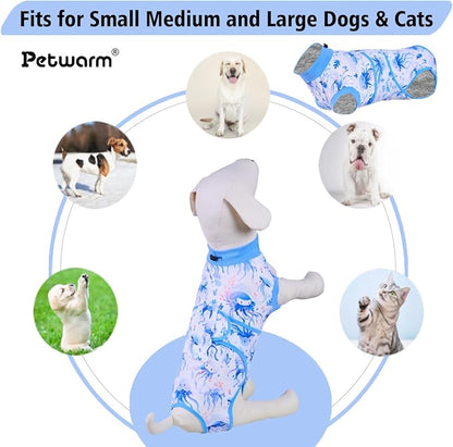 PetWarm Surgery Suit for Dogs Neuter Male, Dog Surgery Suit, Cone of Shame Alternatives Bodysuit for Abdominal Affected Areas Sensitive Skin Areas, Onesies for Dogs, Marine Animal Patterns, Blue, S