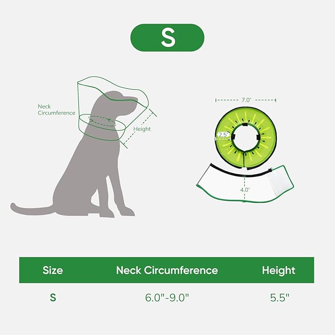 Sponge Dog Cone Collar, Dog Recovery Collar Alternative with Detachable High Clear Shield, Adjustable Soft Neck Cone for Small Medium Large Dogs, Stop Licking After Surgery (Kiwi,S)