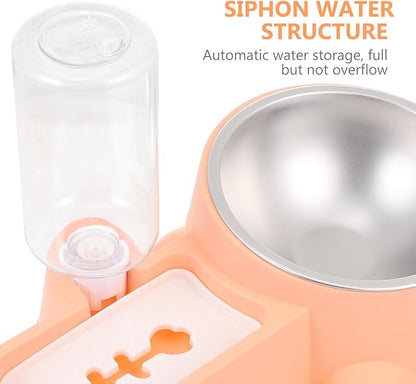 KALLORY Automatic Stainless Steel Dog Bowl with Water and Food Dispenser, Wear-Resistant Pet Feeding Container for Puppies and Dogs, Orange-Pink, Suitable for Home Use