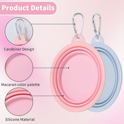 SLSON Collapsible Dog Bowl, 2Pack Macaron Color Pet Travel Bowls Silicone Foldable Water Feeder Dish for Small to Large Dogs Cat Walking Hiking Camping (Macaron Coral and Light Grey, Small)